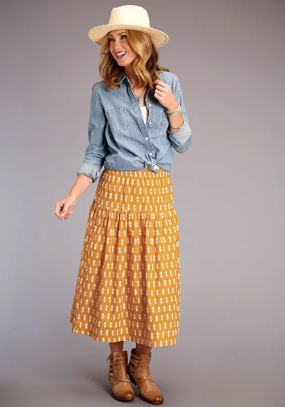 Update With Cottagecore Styles Stetson Womens Yellow 100% Cotton Aztec Schiffli Skirt