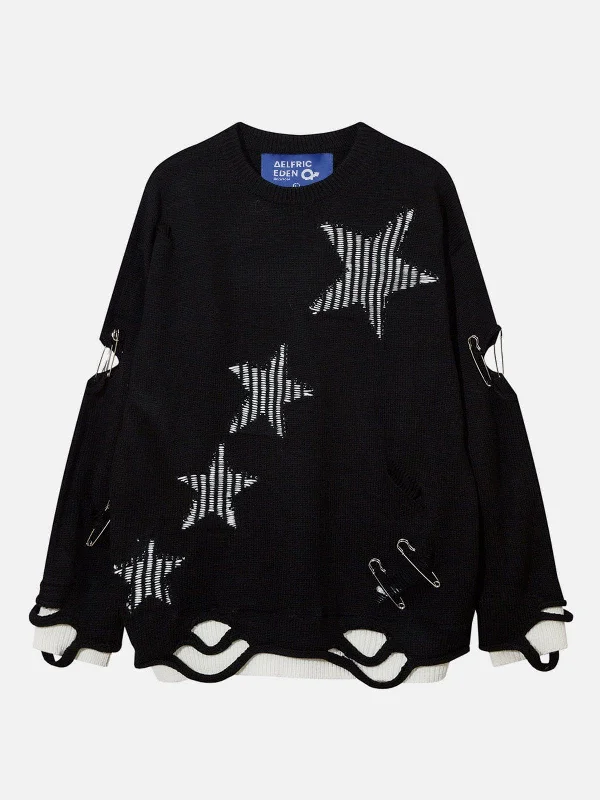 Fashion Frontiers Aelfric Eden Distressed Cut Out Star Sweater