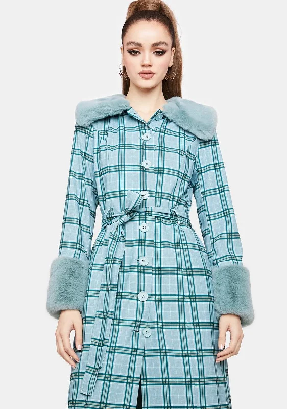 Bold Fashion Teal Love Goes On Plaid Coat