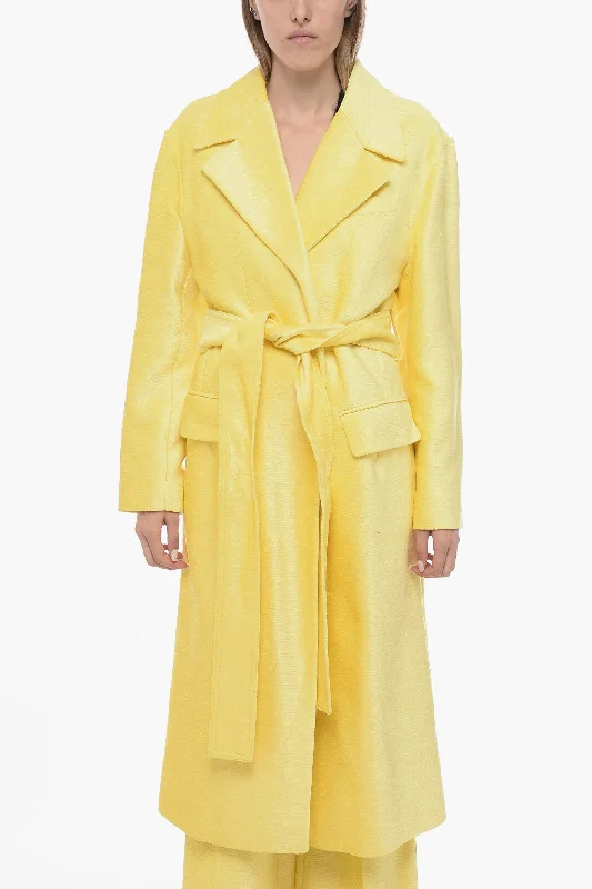 Effortless Everyday Wear Victoria Beckham Chenille Coat with Raw-Cut Trims Details