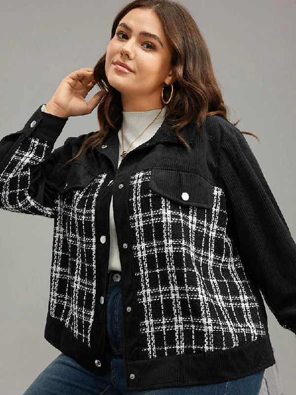 Limited Time Offer Plaid Metal Detail Patchwork Shacket