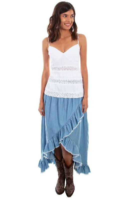 Effortless Comfort Scully Womens Light Blue 100% Cotton Hi/Lo Skirt