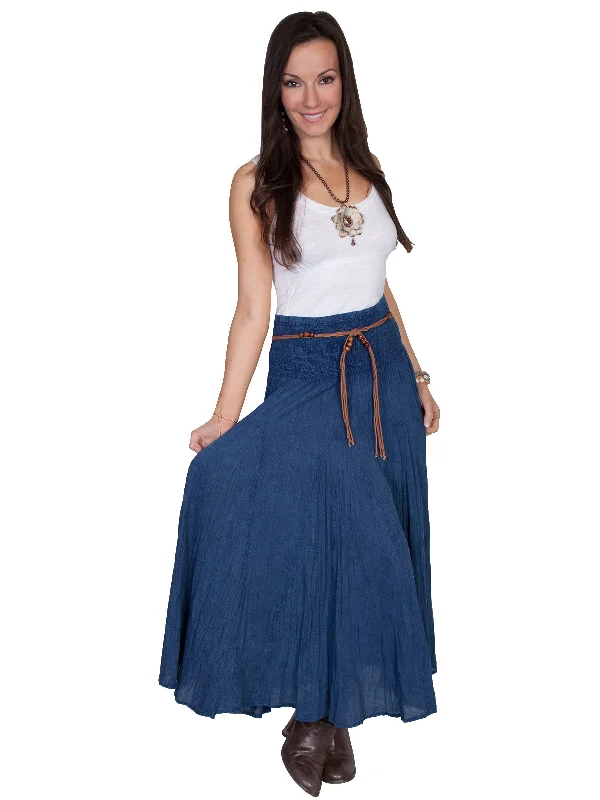 Eco Friendly Fashion Sale Scully Womens Vertical Panel Full Length Dark Blue 100% Cotton Skirt