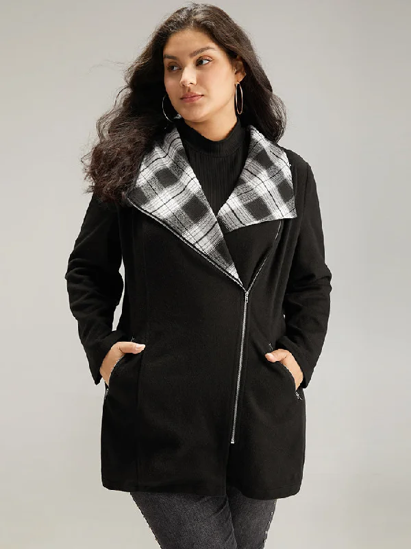 Seasonal Sale Plaid Patchwork Lapel Collar Zipper Coat