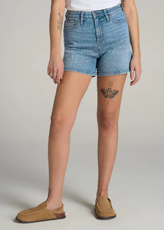 Urban Femme Streetwear High Rise Denim Shorts for Tall Women in Heritage Faded