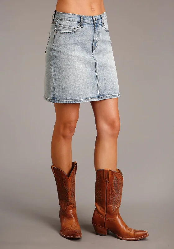 Mid - Week Surprise Stetson Womens Above the Knee Denim Blue Cotton Blend Skirt