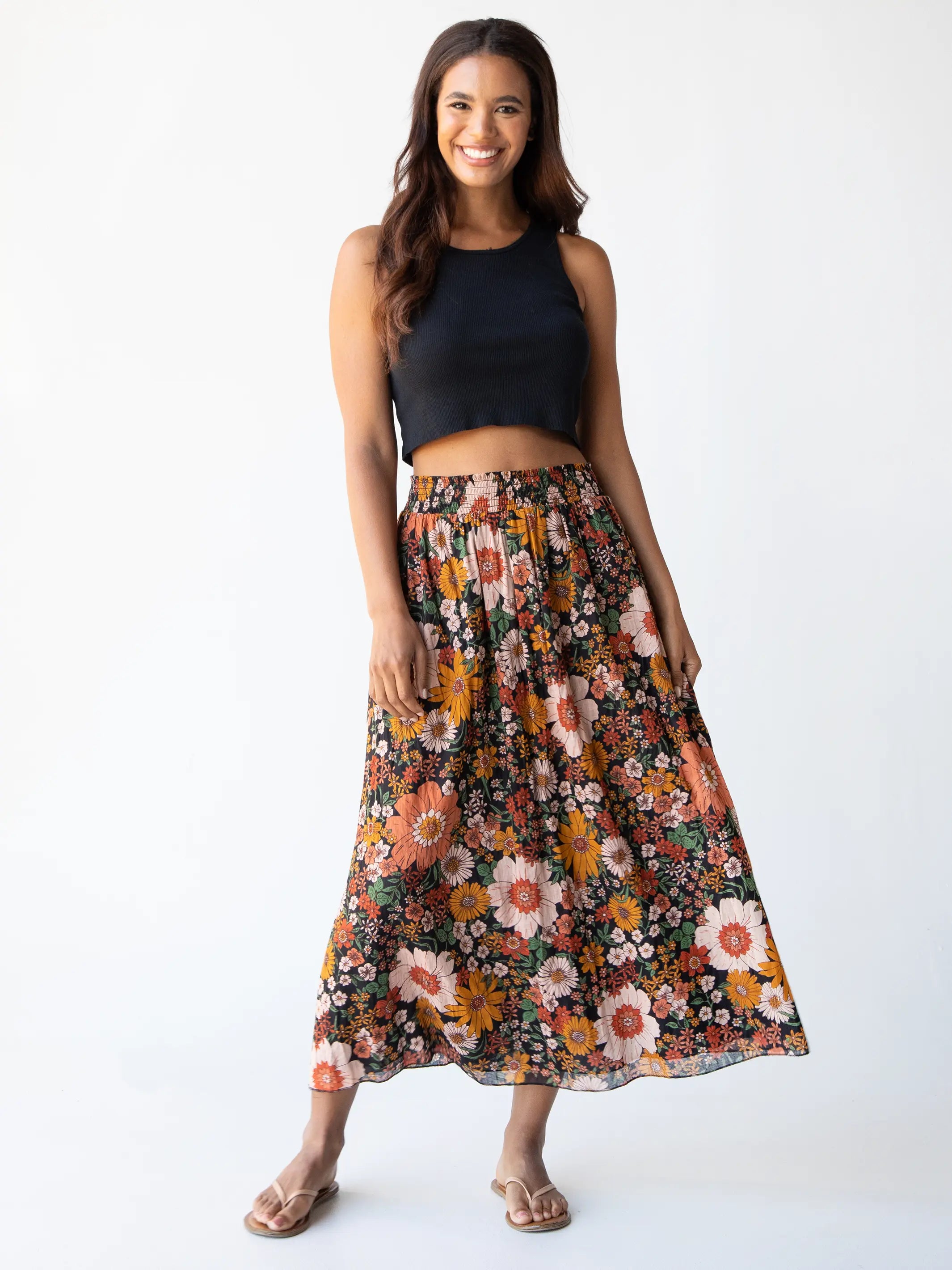 Season Offer Maylin Midi Skirt - Orange Floral