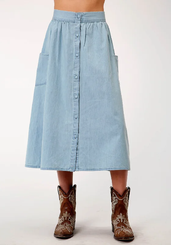 Big Savings On Rustic Countryside Styles Roper Womens Long Vintage Blue 100% Cotton Skirt