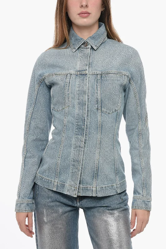 Contemporary Chic Alaia Fitted Denims Jacket with Visible Stitchies