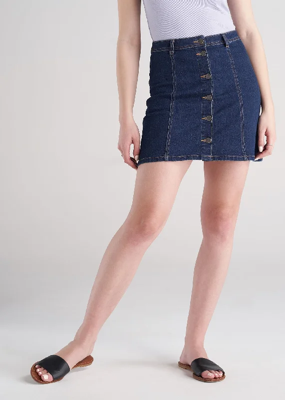 Colorful Clothing Women's Tall Button Up Denim Skirt in Washed Indigo Blue