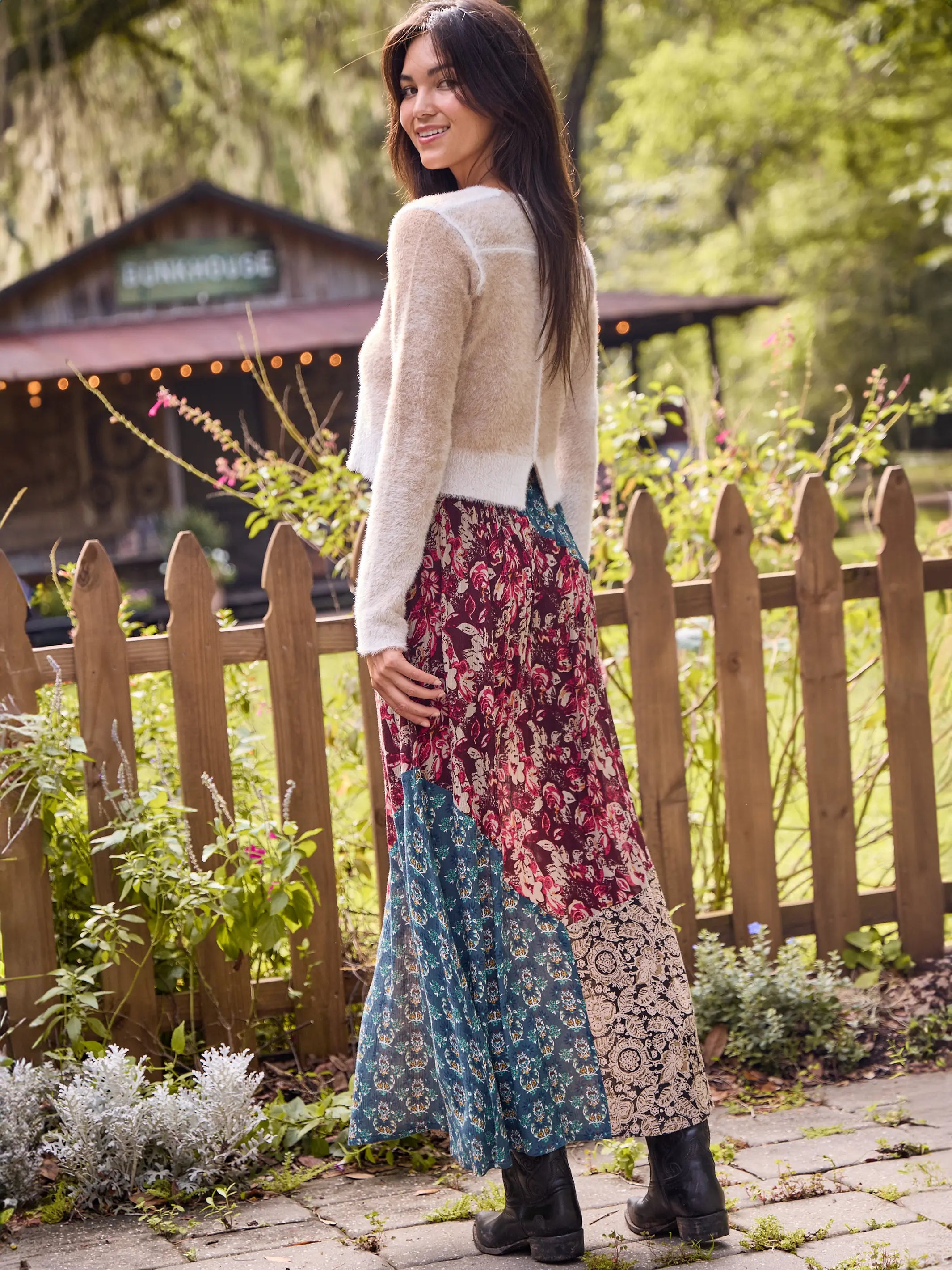 Trendy And Individual Women's Fashion Come Together Maxi Skirt - Plum Turquoise Mixed Floral