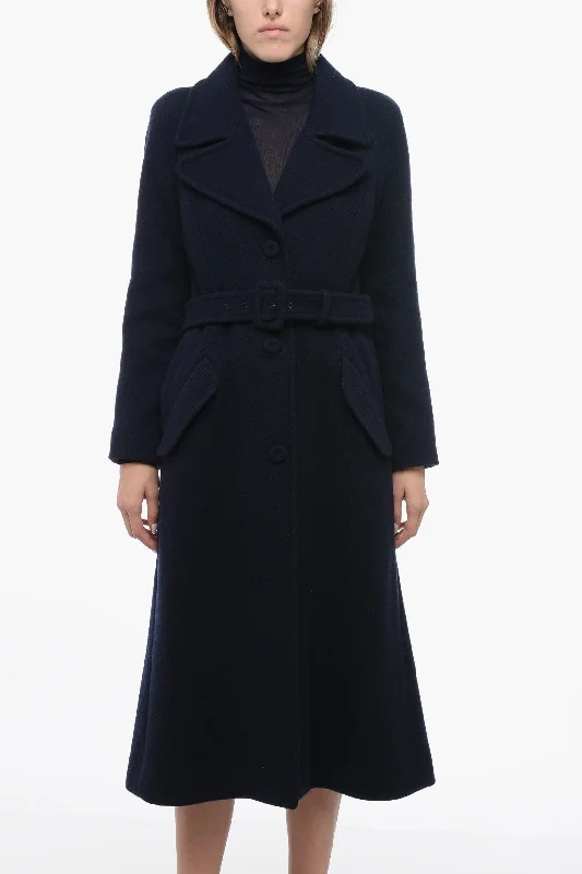 Fashion Forward Moschino COUTURE Wool Ribbed Coat with Belt