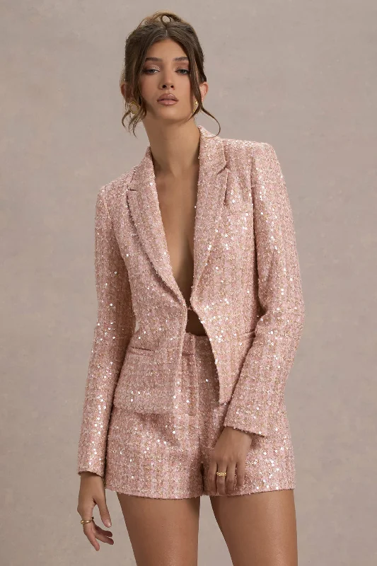 Classic Women's Fashion Marena | Pink Boucle Tailored Blazer