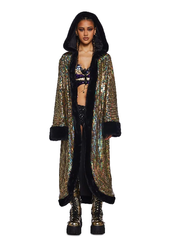 Romantic Detailing Gold Disco Fusion Hooded Duster