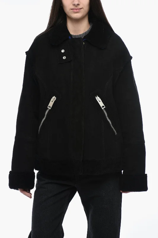 Huge Markdowns Off-White Leather Jacket with Shearling Detailing