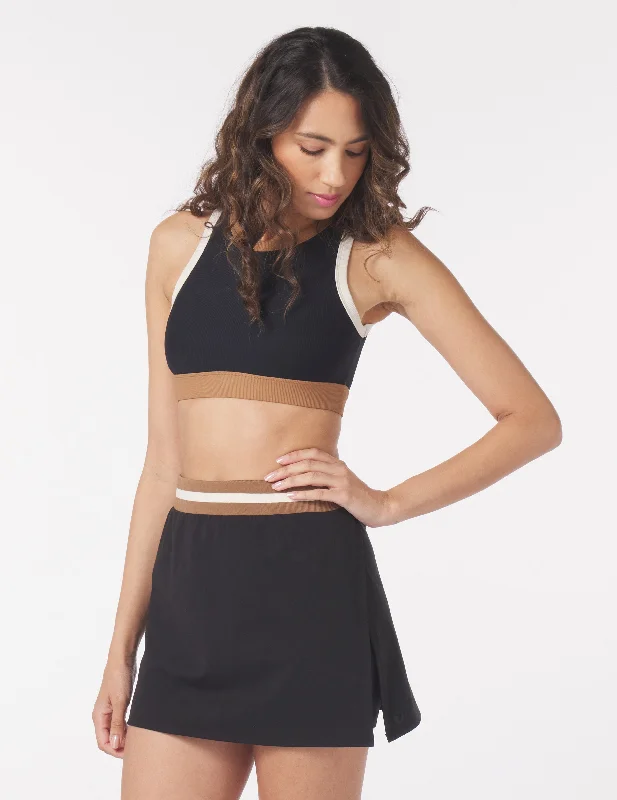 Vibrant Femme Fashion Socialite Skirt: Black Oatmilk/Almond Contrast