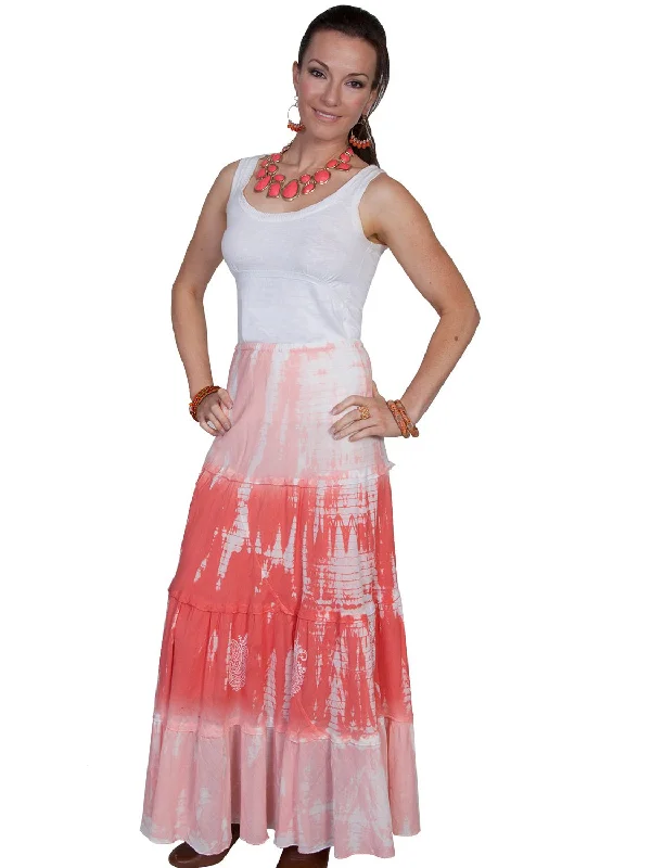 Now On Sale For Chic Urban Styles Scully Cantina Womens Coral 100% Cotton Full Length Tie Dye Skirt