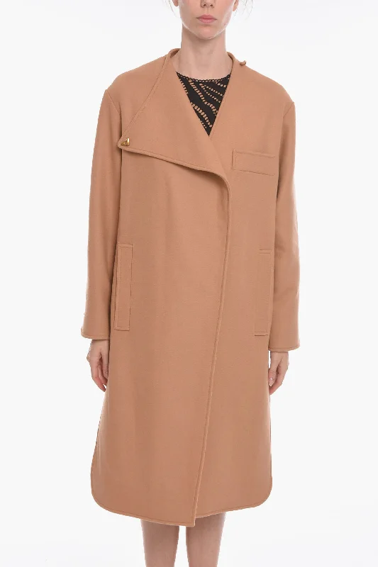 Casual Chic Clothing Aeron Wool-blend Coat with Asymmetric Fastening and Logoed Applica