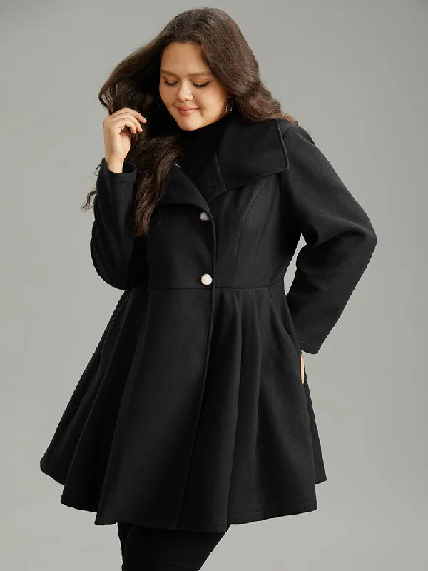 Special Offer Plain Button Up Pocket Asymmetrical Lapel Collar Coat