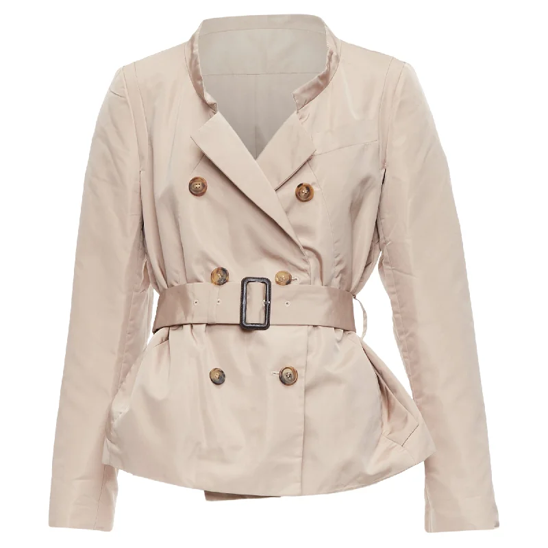 Classic Women's Fashion Prada Silk Blend Panelled Double Breast Belted Trench Jacket