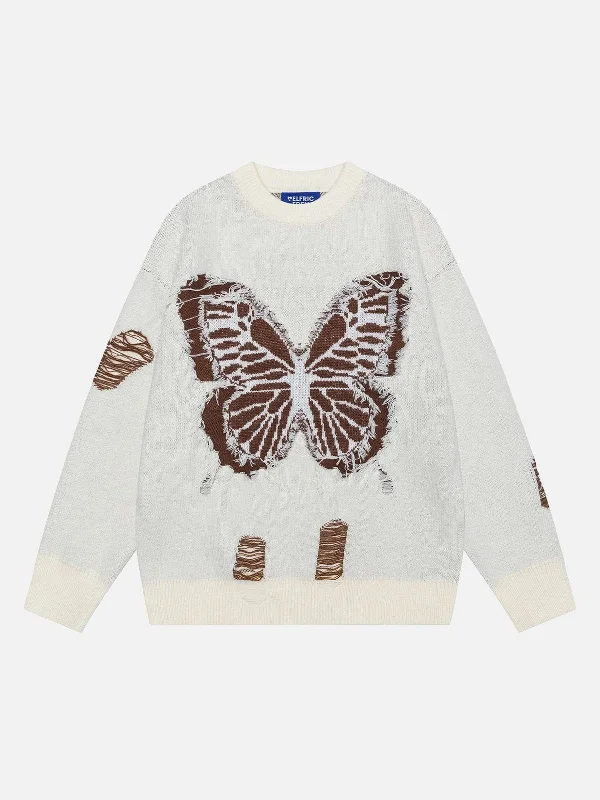 Seasonal Style Discounts Aelfric Eden Fringe Distressed Butterfly Sweater