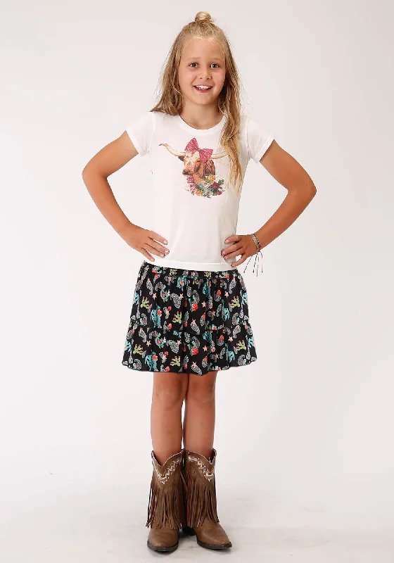 Summer Deals Roper Kids Girls Black Rayon/Nylon Cowgirl Print Skirt