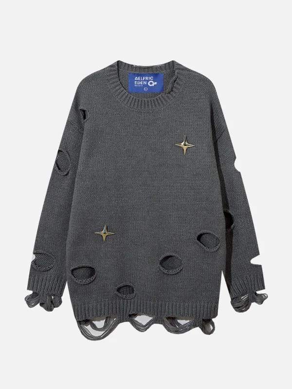 Vibrant Femme Fashion Aelfric Eden Distressed Star Sweater