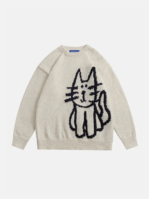 Mid - Week Surprise Aelfric Eden Hand Drawn Cat Sweater