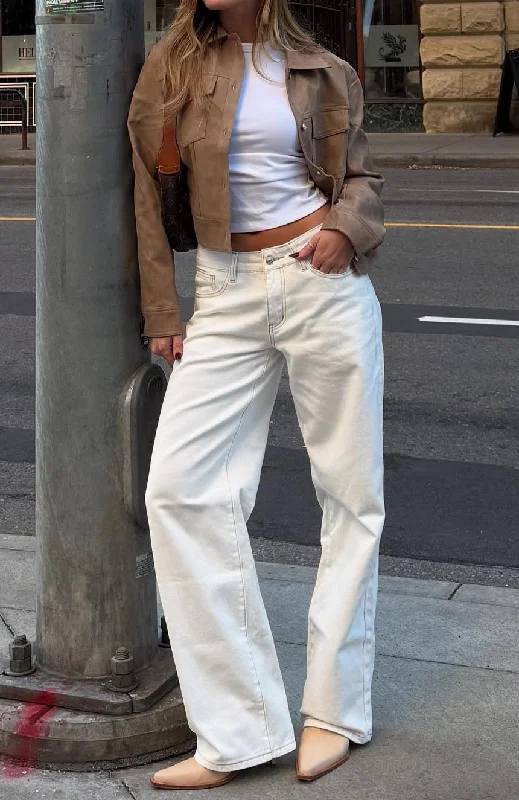 Colorful Clothing Bring The Style Low Rise Wide Leg Jeans Off White