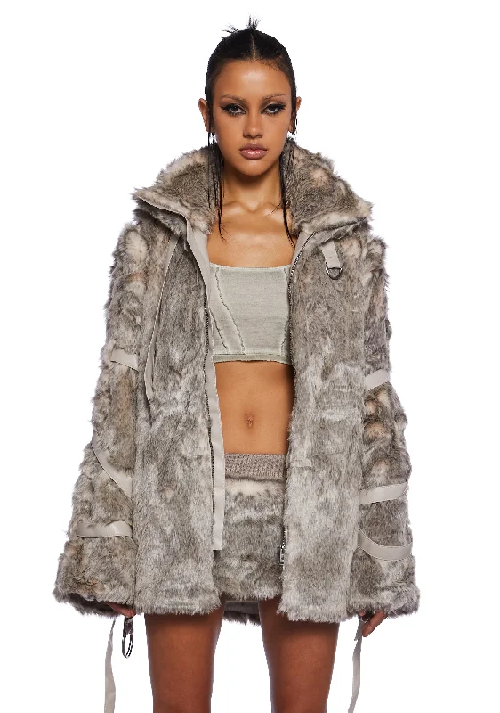 Discover Promotions Chamber Faux Fur Jacket With Removable Sleeves - Light Brown