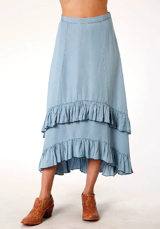 Dreamy Draping Roper Womens Blue 100% Tencel Hi-Lo Two-Tiered Skirt