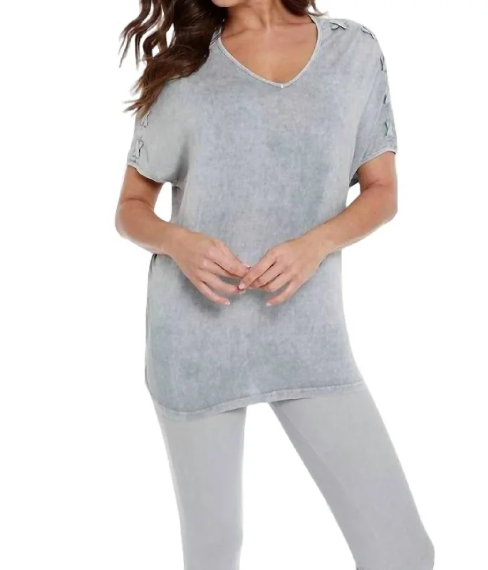 Wardrobe Upgrade Braided Short Sleeve Tunic In Gray