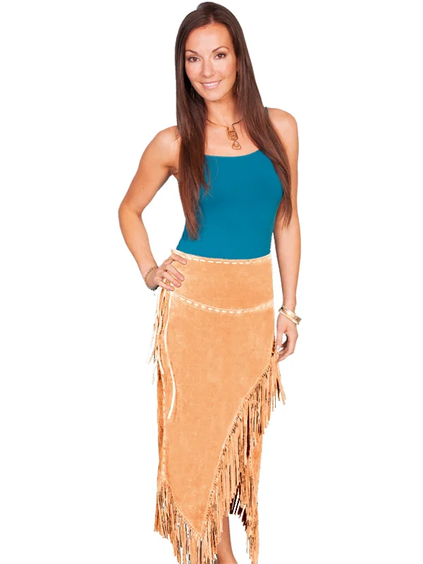 Clearance Event Scully Leather Womens Long Suede Tie Side Fringe Skirt Old Rust