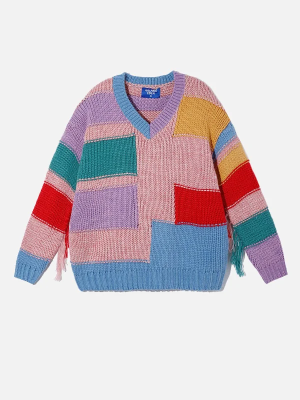 Crazy Price Slashing Aelfric Eden Irregular Colorful Patchwork Wool Blend Sweater