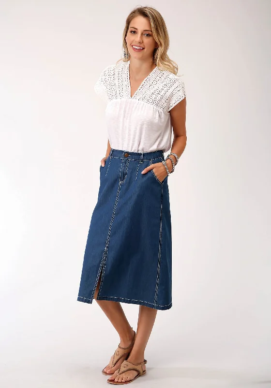 Exclusive Discount Roper Womens Denim Blue 100% Cotton 28in Straight Skirt