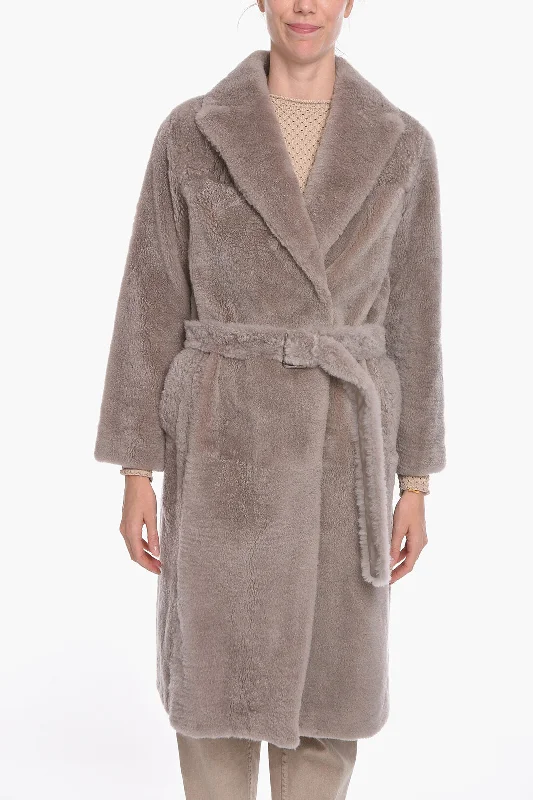 New Styles Just In Brunello Cucinelli Cashmere Goat Fur Double-breasted Coat with Belt