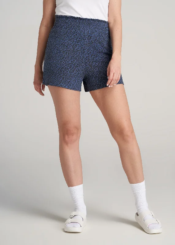 Current Trends Cozy PJ Lounge Shorts for Tall Women in Navy Leopard