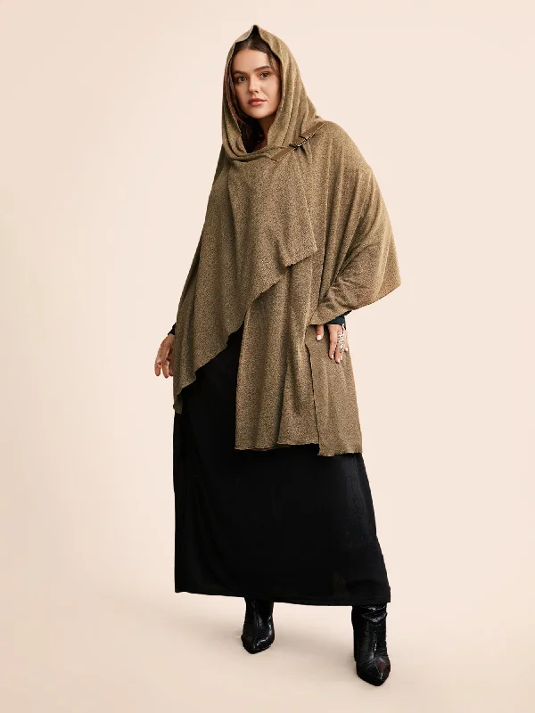 Seasonal Fashion Knitted Leather Buckle Cape Styled Shawl