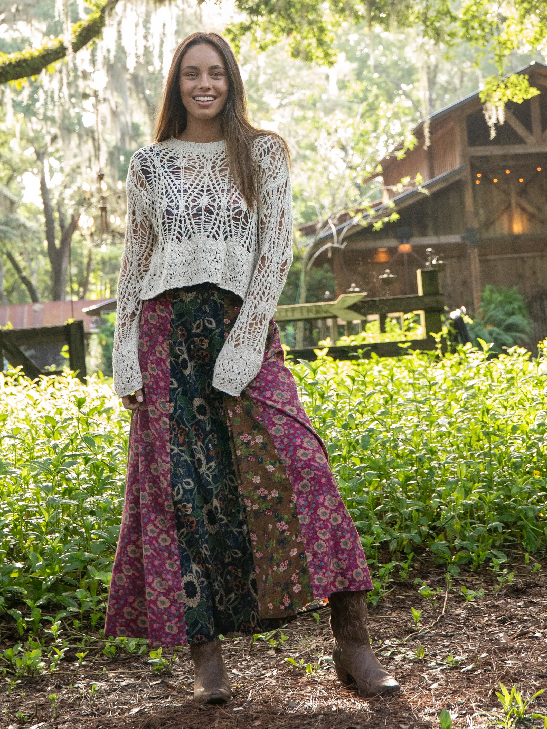 Insane Discount Onslaught Valentina Corduroy Maxi Skirt - Cranberry Navy Brown Mixed Floral