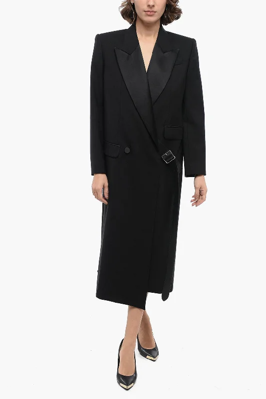 Luxe Layering Alexander Mcqueen Double-Breasted Wool Blend Coat With Buckle Detail