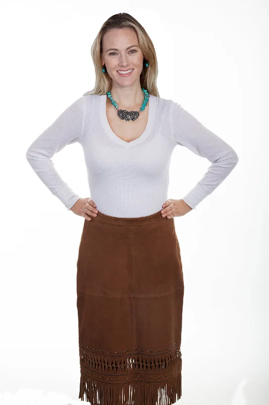 Boho - Chic Festival - Ready Style Scully Womens Brown Lamb Suede Fringe Skirt