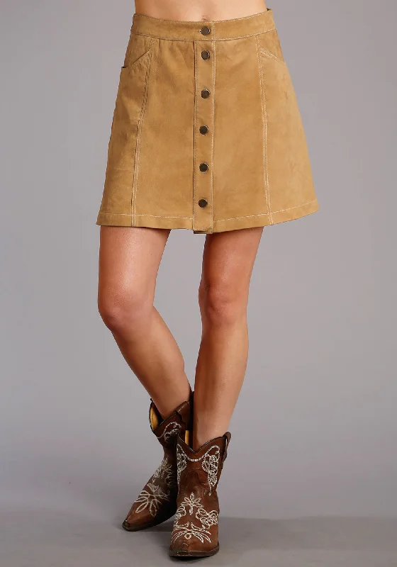 Summer Essentials Stetson Womens Saddle Brown Lamb Leather Suede Skirt