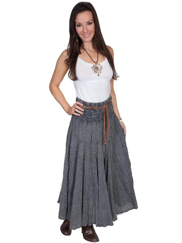 Vintage Inspired Fashion Sale Scully Womens Vertical Panel Full Length Charcoal 100% Cotton Skirt