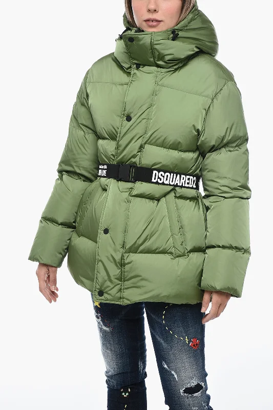 Odd Size Clearance Sale Dsquared2 Turtleneck Down Jacket with Logoed Belt