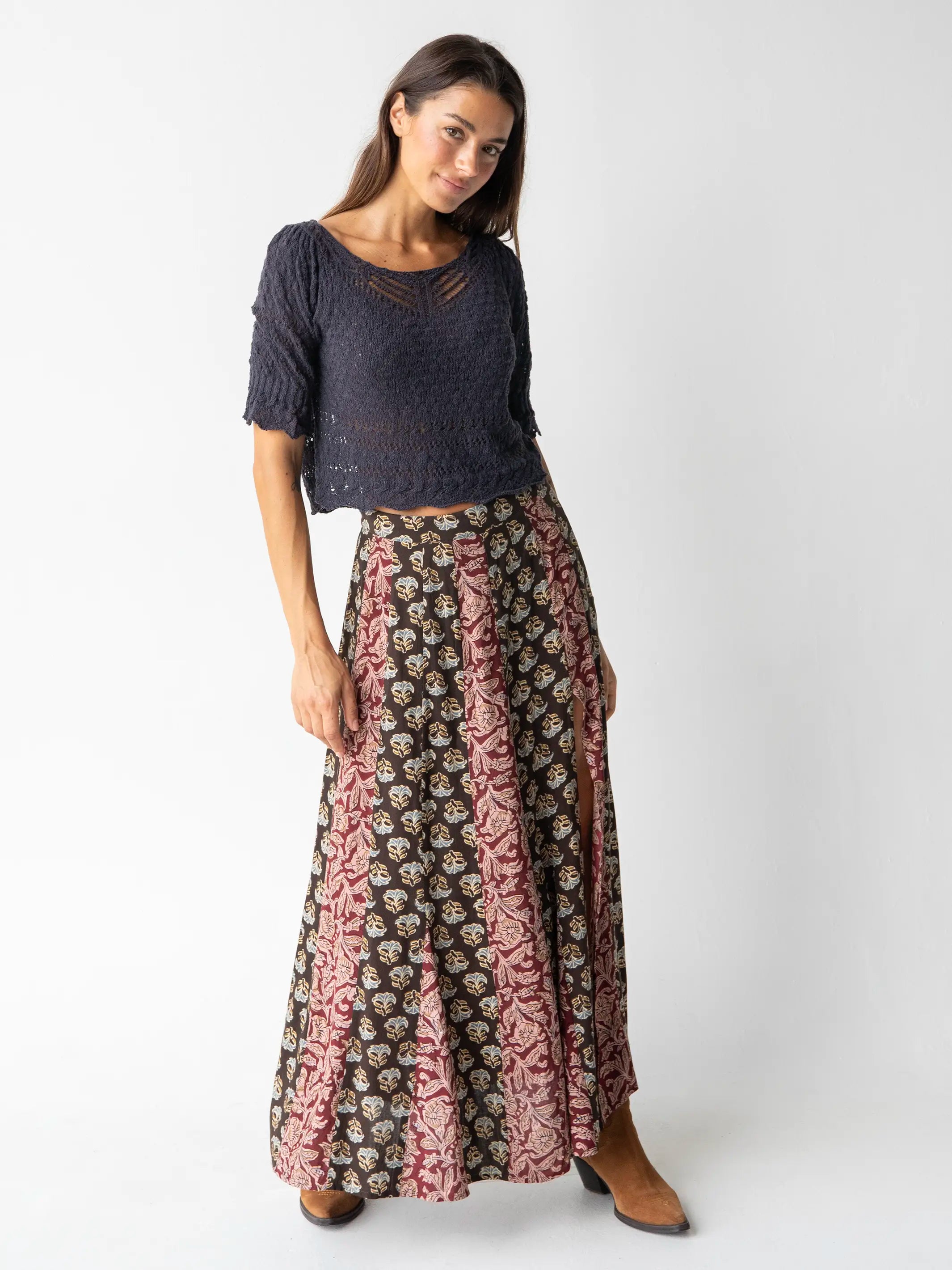 Trendy Aesthetics Mix It Up Maxi Skirt - Brown Olive Mixed Floral