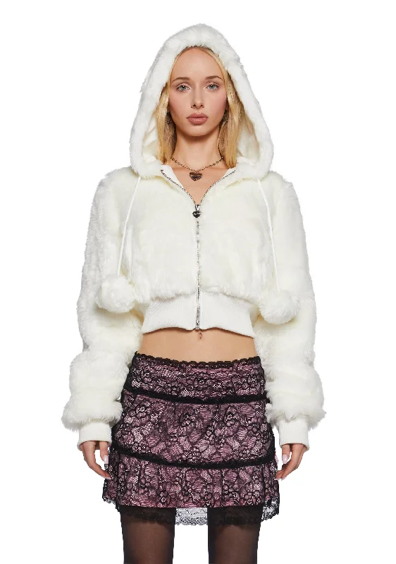 Classic Appeal Candy Blossom Faux Fur Hoodie - Ivory