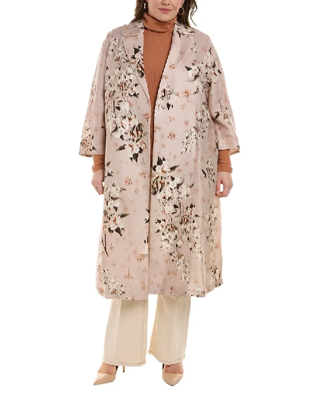 Luxury Comfort Marina Rinaldi Plus Tigrotto Silk-Blend Overcoat