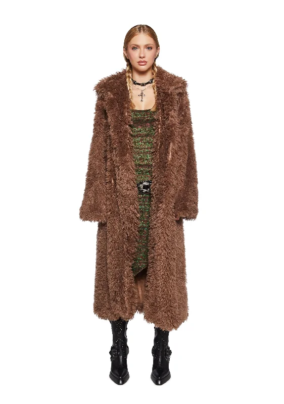 Trendy Fashion for Women It’s All Happening Faux Fur Coat - Brown