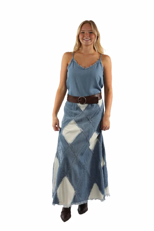 Quick Grab Deals Scully Womens Acid Wash Diamond Panels Blue 100% Cotton Skirt XL