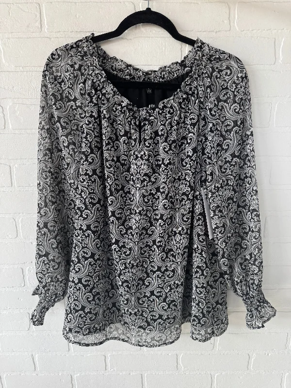 Top Long Sleeve By Talbots In Black & Grey, Size: L